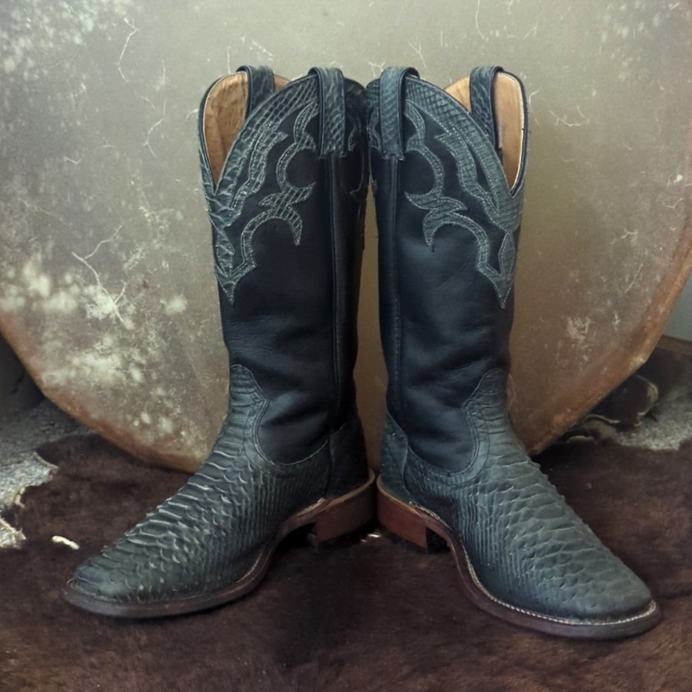 Boulet #1148 Black Leather & Gray Python Cowgirl … - image 8